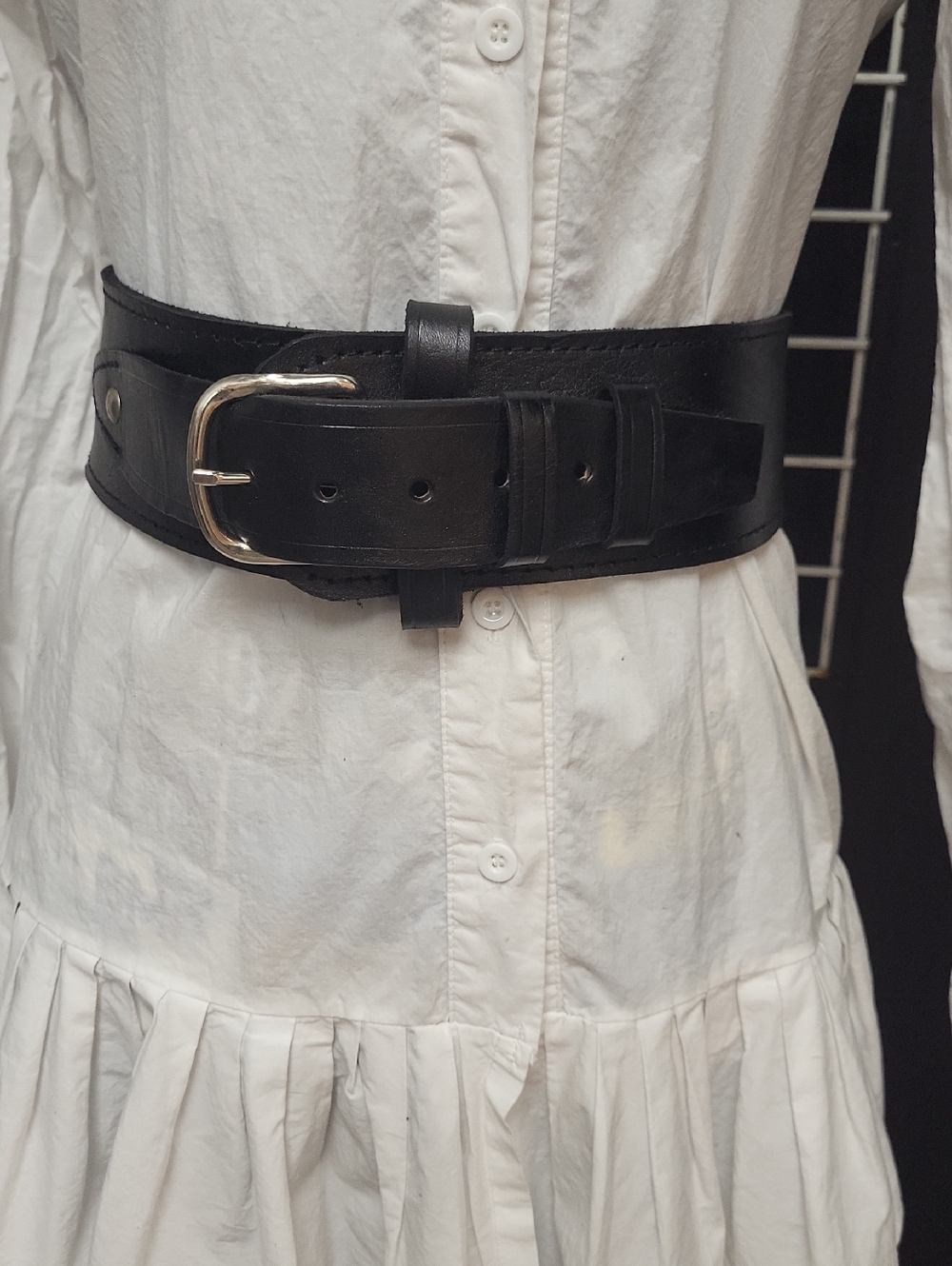 Black Wide Leather Waist Belt with Silver Buckle
